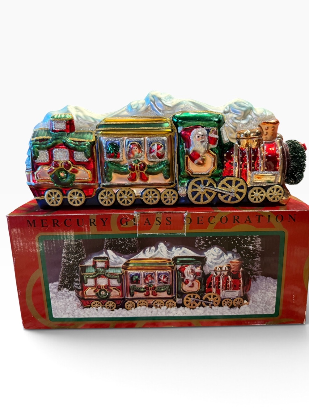 Roman Mercury Glass Santa Train